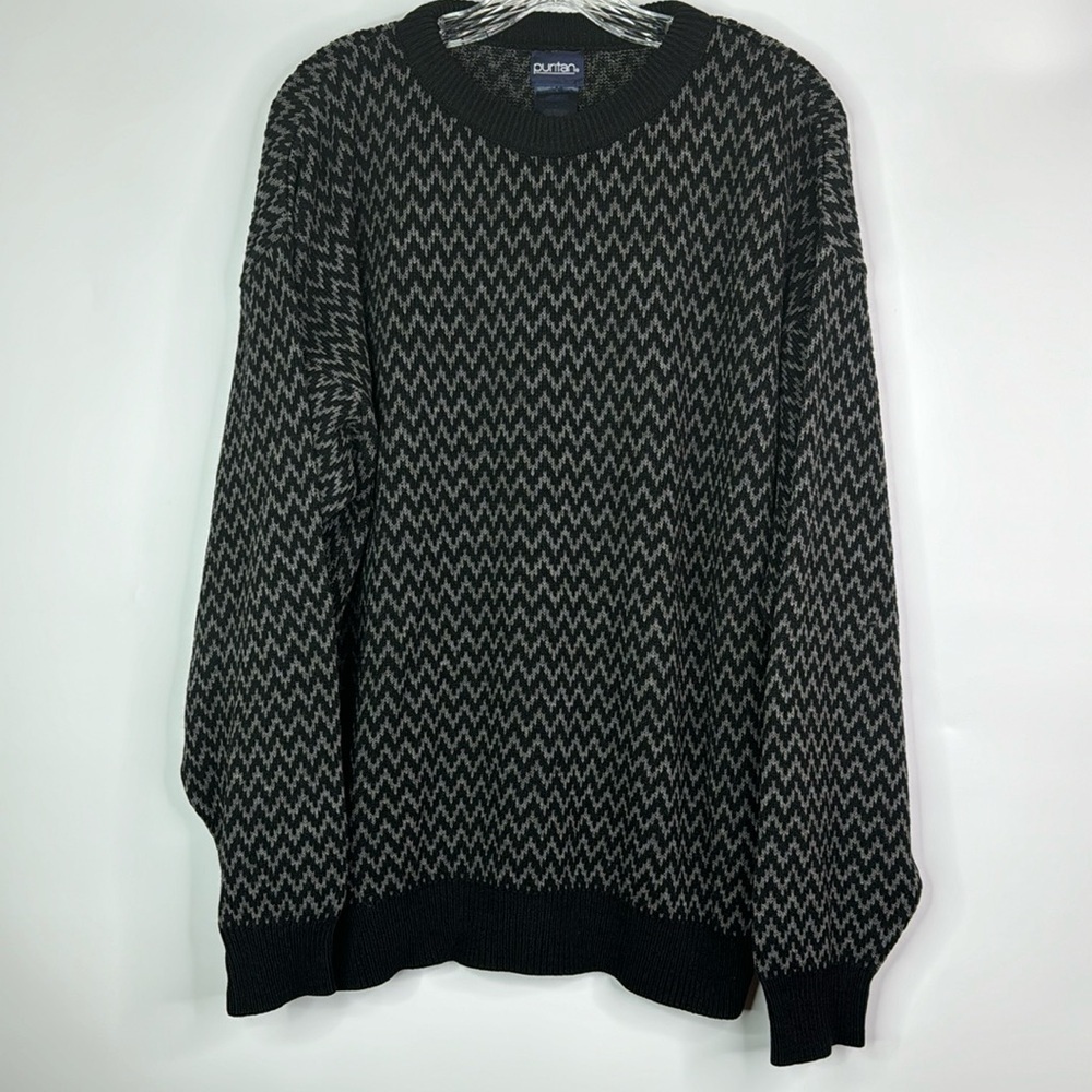 Vintage Puritan Chevron Black Gray Crewneck Sweater Size Large
